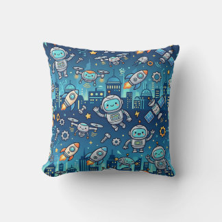Robot Future City Pattern Throw Pillow