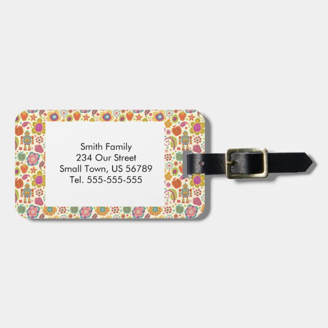 Robot Girl and Garden Kids Pattern Luggage Tag (Front Horizontal)