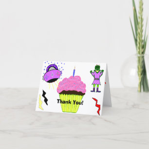 Robot Girl Pink Cupcake Birthday Thank You Card