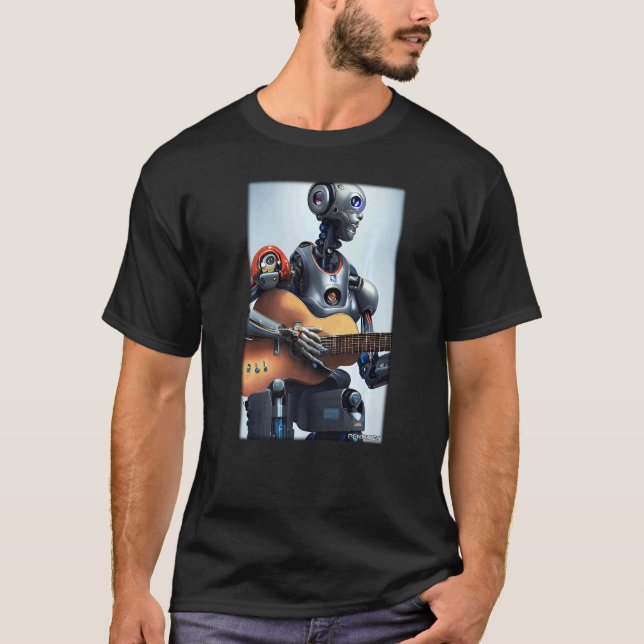 Robot Guitar Future Technology Science Sci Fi Mach T-Shirt (Front)