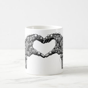 Robot hands make heart shape coffee mug