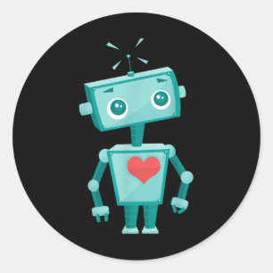 Robot Heart Valentines Day For Kids Girls  Classic Round Sticker