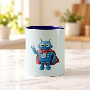 Robot Hero Cute Blue Superhero Mascot Mug