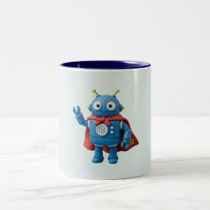 Robot Hero Cute Blue Superhero Mascot Mug