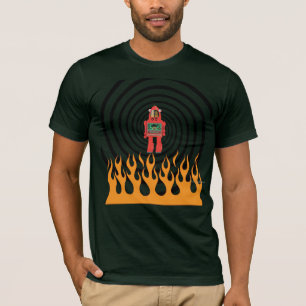 robot in flaming spiral, men's shirt