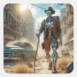 Robot in Ghost Town Square Sticker