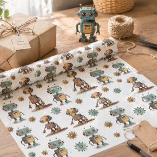 Robot Kids Gift Wrap Retro Toy Pattern