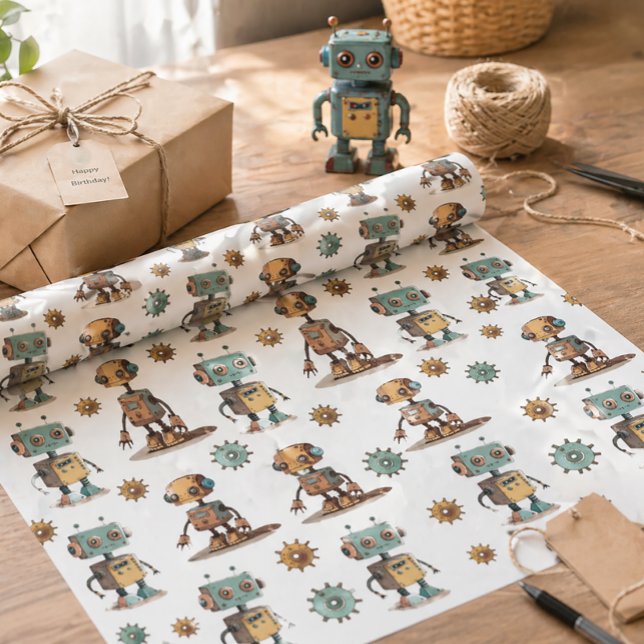 Robot Kids Gift Wrap Retro Toy Pattern (Creator Uploaded)