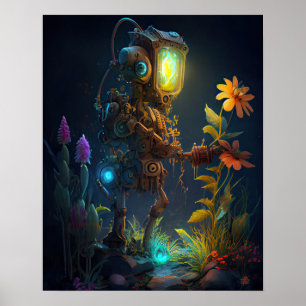 Robot Looking at Flowers Poster