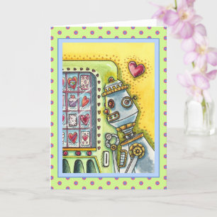 ROBOT LOOKING FOR LOVE HEART VENDING MACHINE Blank Card