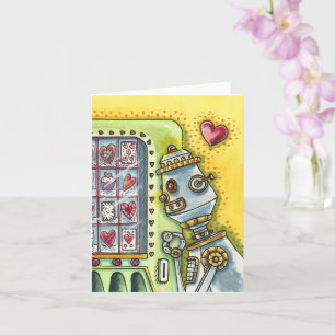 ROBOT LOOKING FOR LOVE HEART VENDING MACHINE Blank Card