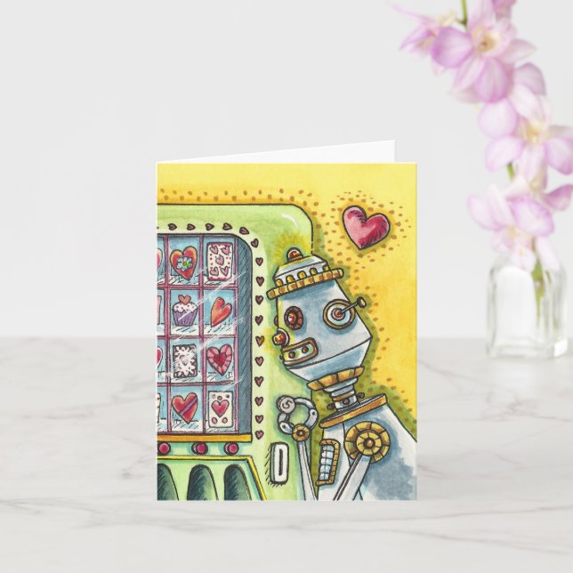 ROBOT LOOKING FOR LOVE HEART VENDING MACHINE Blank Card (Orchid)