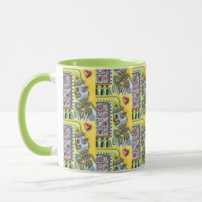ROBOT LOOKING FOR LOVE, HEART VENDING MACHINE CUTE MUG (Left)