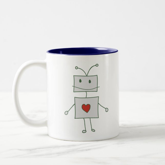 Robot loves tea. Two-Tone coffee mug (Left)