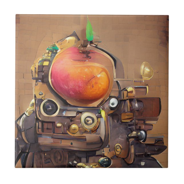 Robot mango head steampunk digital art tile (Front)