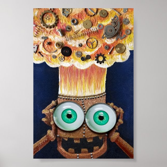 Robot mind blown Clockwork Steampunk print poster (Front)
