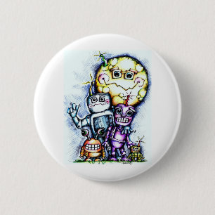 Robot Moon 6 Cm Round Badge