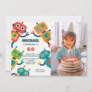 Robot Party Invitation for Kids with photo