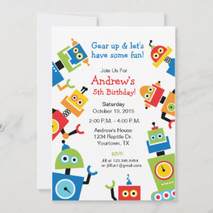 Robot Party Theme Birthday Invitation