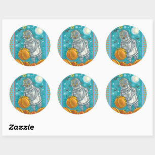 ROBOT PICKING PUMPKINS , HALLOWEEN MECHANICAL MAN CLASSIC ROUND STICKER