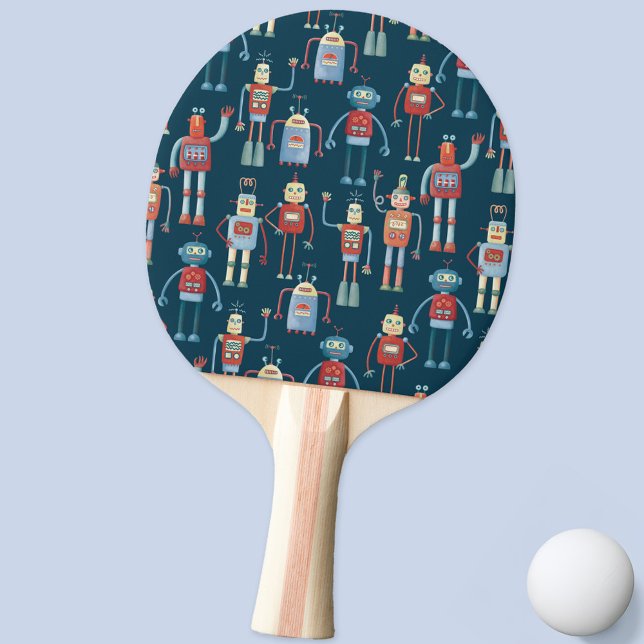 Robot Ping Pong Paddle (Fun retro robot pattern ping pong paddle)