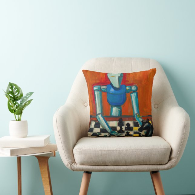 ROBOT PLAYING CHESS | COLORFUL AI CHESS PLAYER CUSHION (Chair)