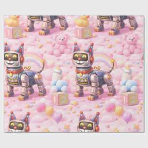 Robot puppy and pink Teddy sweet dreams premium wr Wrapping Paper