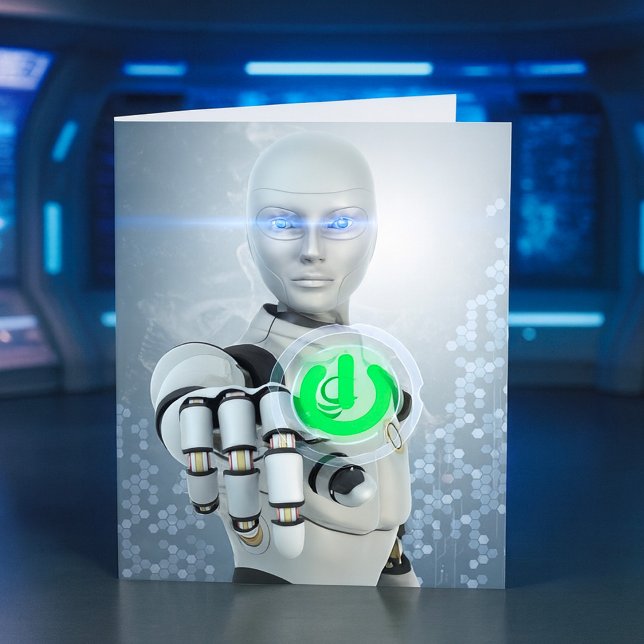 Robot Pushing Power Button Sci-Fi Note Cards (Creator Uploaded)