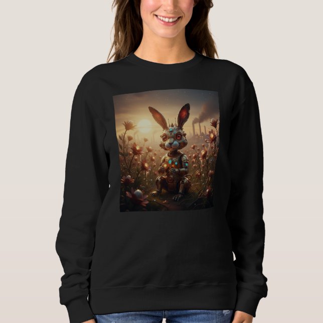 Robot Rabbit in Steampunk Flower Field Sweatshirt (Front)
