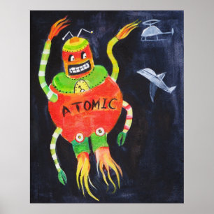 Robot Retro Vintage pop art Poster