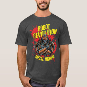 Robot Revolution Metal Mayhem Cyberpunk Skull Art T-Shirt