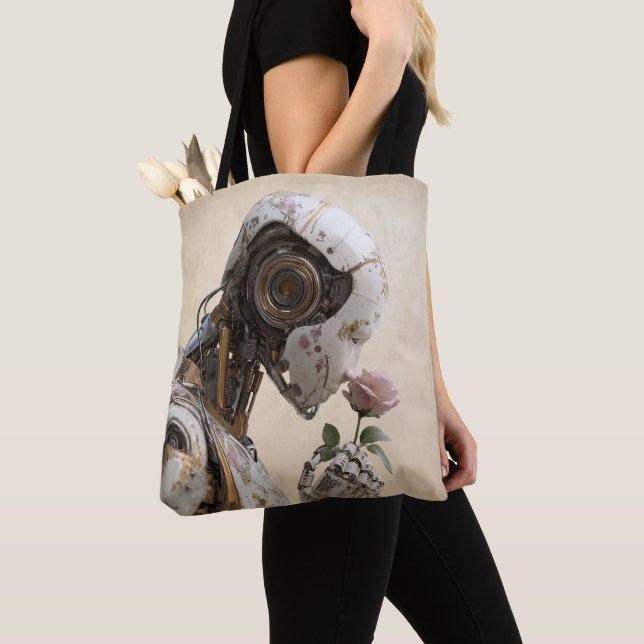 Robot & Rose - Solarpunk Tote Bag (Close Up)