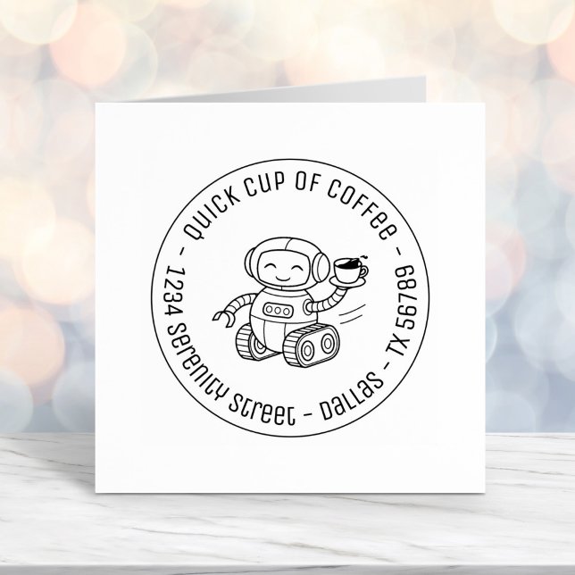 Robot Serving Coffee Business Round Address Self-inking Stamp (Creator Uploaded)