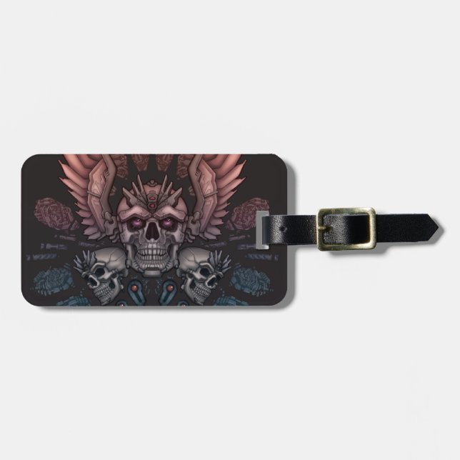 Robot Skull + Wings Luggage Tag (Front Horizontal)
