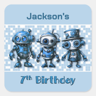 Robot Theme 7th Birthday Invitation Envelope Seals