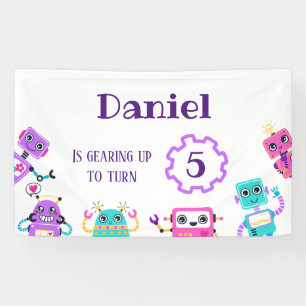 Robot theme birthday party backdrop banner