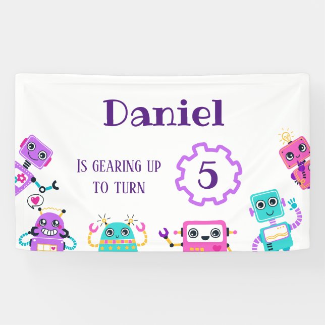 Robot theme birthday party backdrop banner (Horizontal)