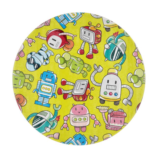 Robot Theme: Colourful Seamless Pattern. Cutting Board (Front)