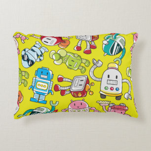 Robot Theme: Colourful Seamless Pattern. Decorative Cushion