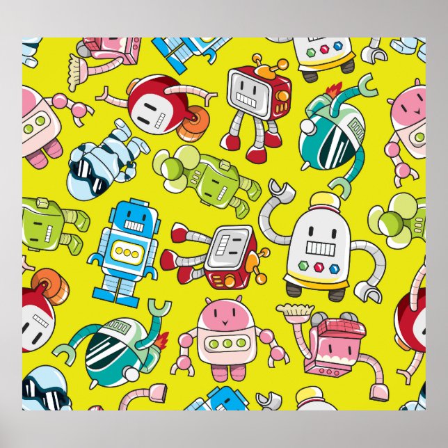 Robot Theme: Colourful Seamless Pattern. Poster (Front)