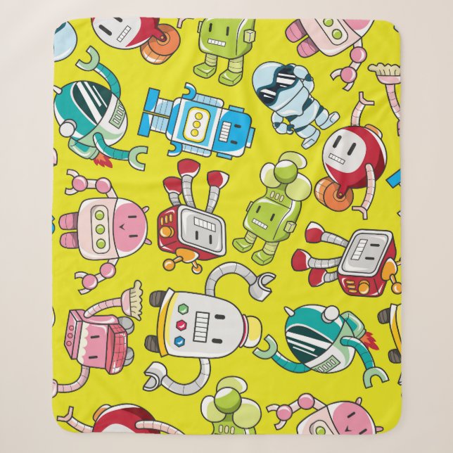 Robot Theme: Colourful Seamless Pattern. Sherpa Blanket (Front)