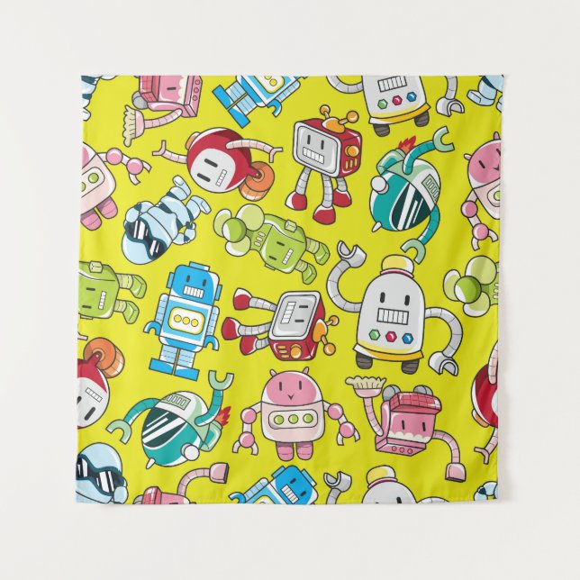 Robot Theme: Colourful Seamless Pattern. Tapestry (Front)