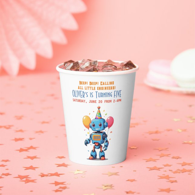 robot theme with balloons watercolor paper cups (Insitu)