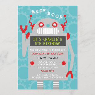 Robot themed birthday party invitation