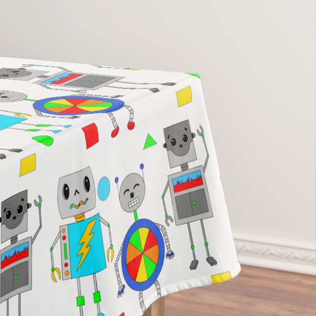 Robot Themed Boy's Birthday Party Tablecloth (In Situ)