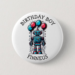 Robot Themed Boy's Happy Birthday 6 Cm Round Badge
