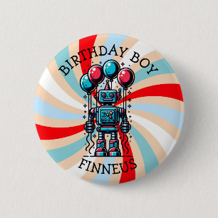Robot Themed Boy's Happy Birthday Boy 6 Cm Round Badge