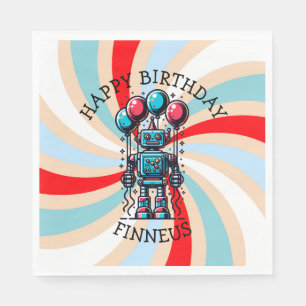 Robot Themed Boy's Happy Birthday Napkin