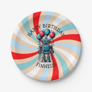 Robot Themed Boy's Happy Birthday Paper Plate