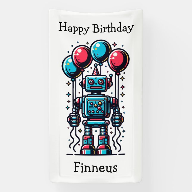 Robot Themed Personalised Birthday Banner (Vertical)